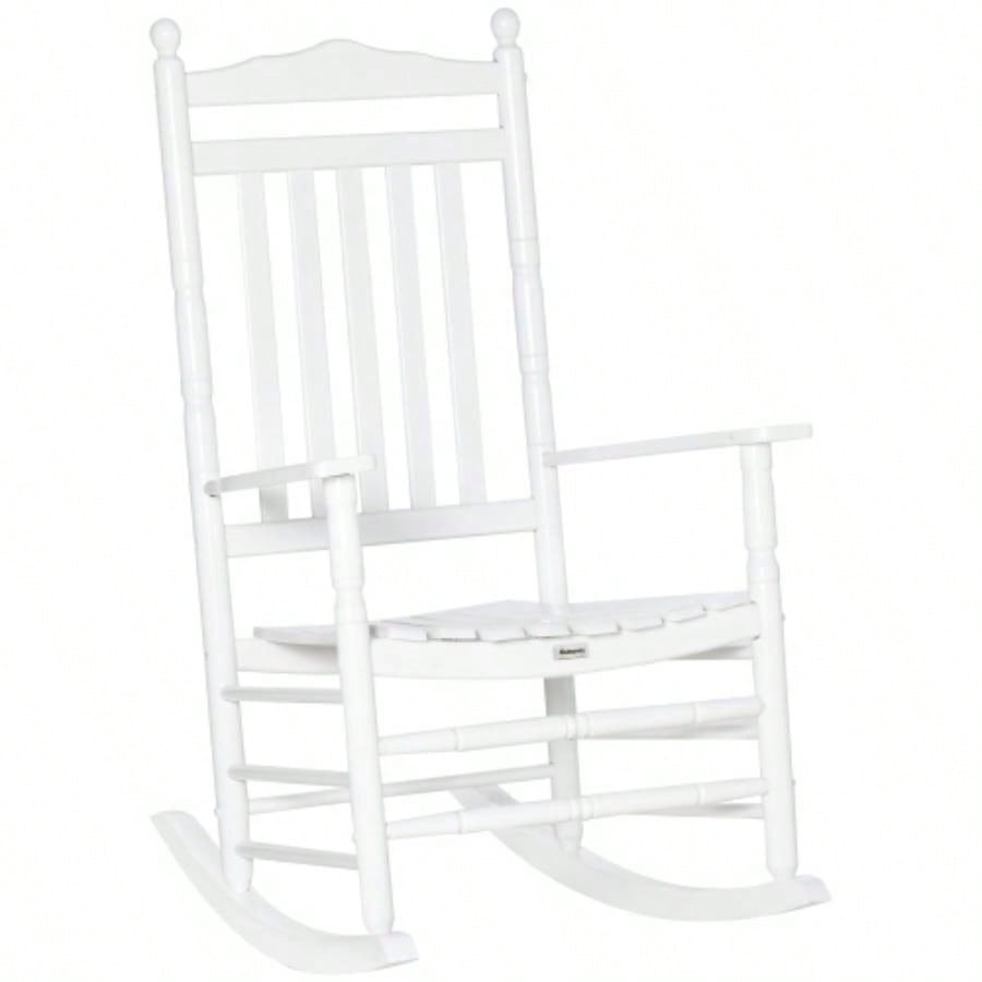 Outsunny Traditional Wooden High - Back Rocking Chair Porch, Indoor/Outdoor, White