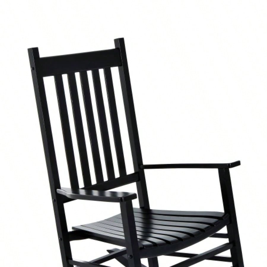 Outsunny Outdoor Rocking Chair, Patio Wooden Rocking Chair with Smooth Armrests, High Back Garden, Balcony, Porch, Supports Up to 352 lbs. Black