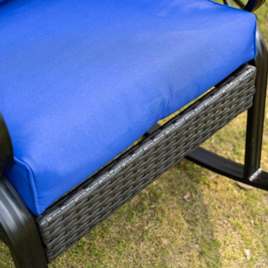 Outsunny Outdoor Wicker Rocking Chair with Padded Cushions, Aluminum Furniture Rattan Porch Rocker Chair/ Armrest Garden, Patio, and Backyard, Blue