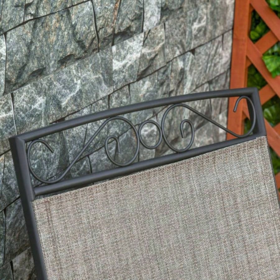 Outsunny Outdoor Glider Chairs with Coffee Table, Patio 2 - Rocking Chair Swing with Breathable Sling Backyard, Garden and Porch, Brown