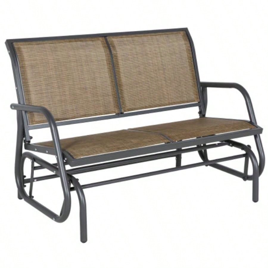 Outsunny 2 - Person Outdoor Glider, Patio Double Swing Rocking Chair Loveseat/Powder Coated Steel Frame Backyard Garden Porch, Light Mixed Brown