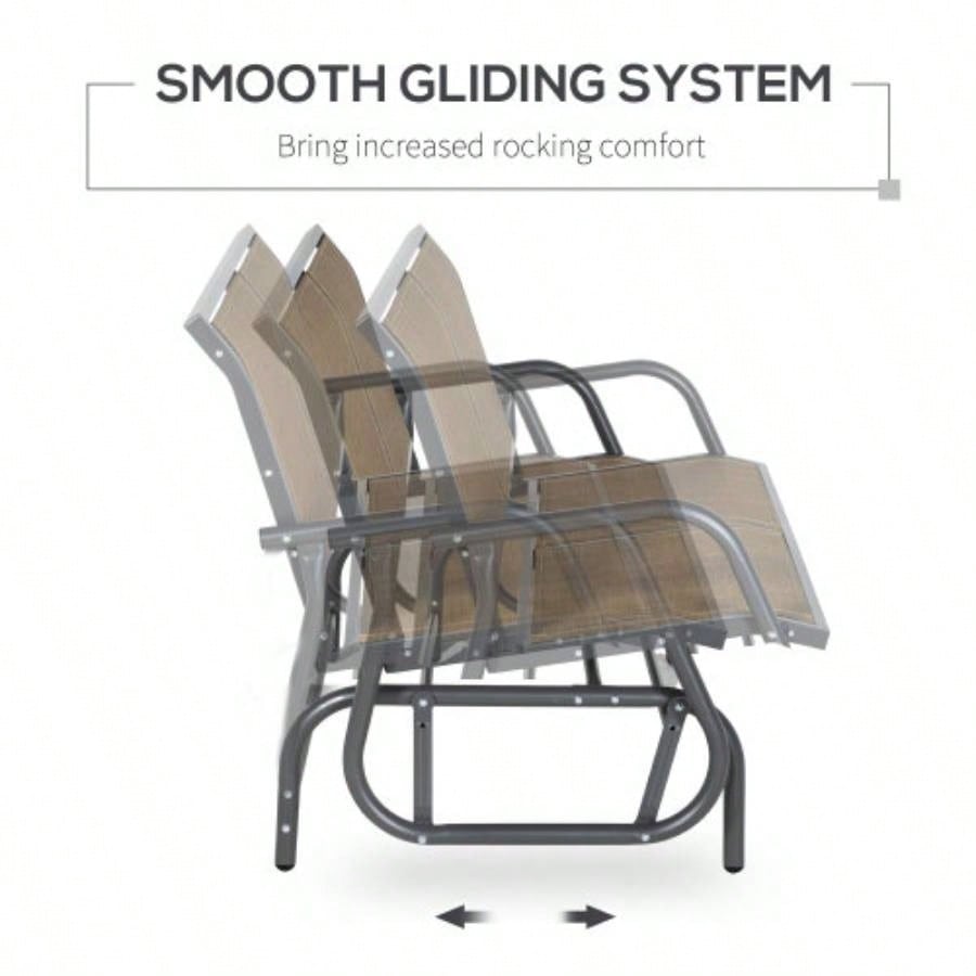 Outsunny 2 - Person Outdoor Glider, Patio Double Swing Rocking Chair Loveseat/Powder Coated Steel Frame Backyard Garden Porch, Light Mixed Brown