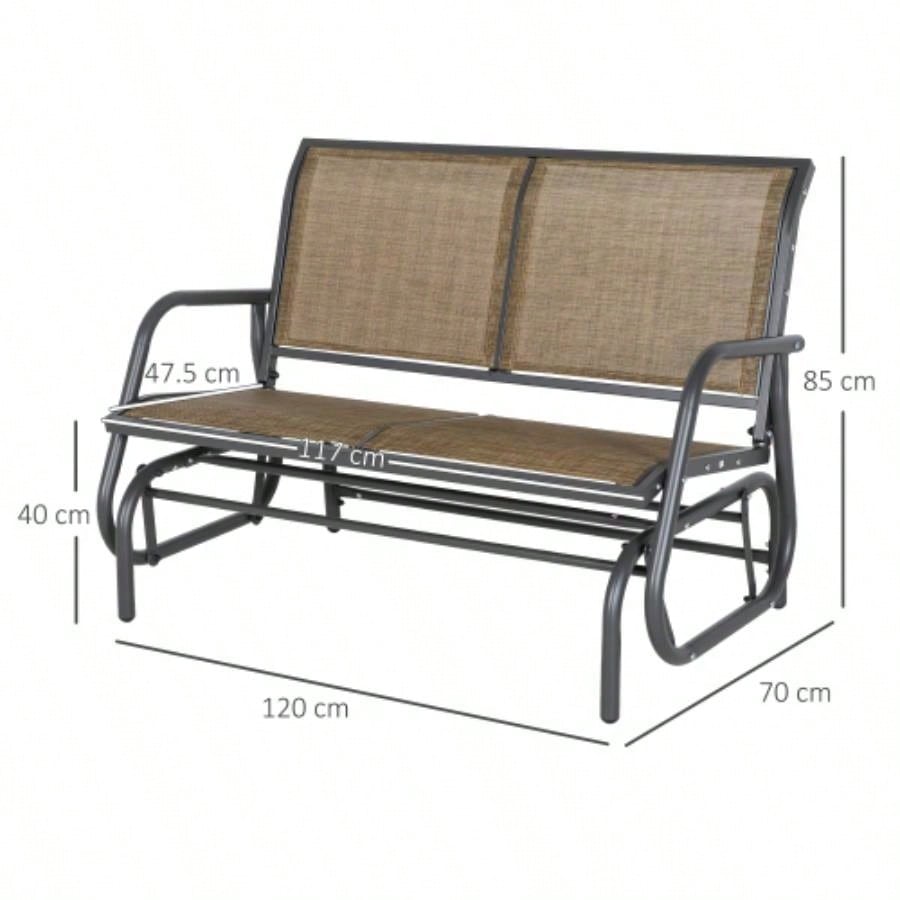 Outsunny 2 - Person Outdoor Glider, Patio Double Swing Rocking Chair Loveseat/Powder Coated Steel Frame Backyard Garden Porch, Light Mixed Brown