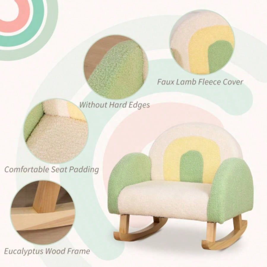 Qaba Kids Sofa, Rocking Toddler Sofa Chair with Solid Wooden Frame, Faux Lamb Fleece Fabric, Kids Arm Chair Nursery or Playroom, Ages 18 - 36 months, Green