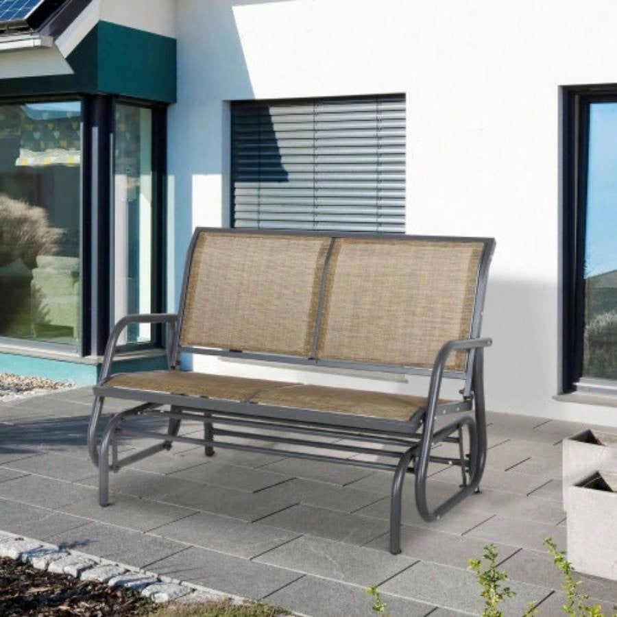 Outsunny 2 - Person Outdoor Glider, Patio Double Swing Rocking Chair Loveseat/Powder Coated Steel Frame Backyard Garden Porch, Light Mixed Brown