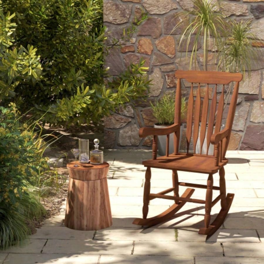 Outsunny Outdoor Wood Rocking Chair, 350 lbs. Porch Rocker with High Back Garden, Patio, Balcony, Teak