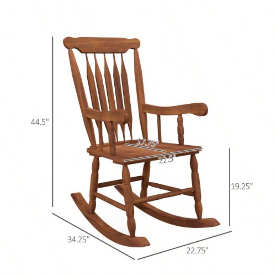 Outsunny Outdoor Wood Rocking Chair, 350 lbs. Porch Rocker with High Back Garden, Patio, Balcony, Teak