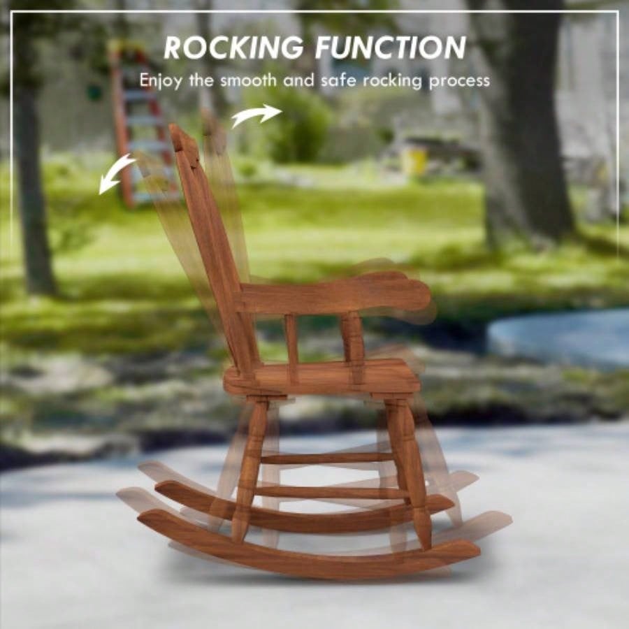 Outsunny Outdoor Wood Rocking Chair, 350 lbs. Porch Rocker with High Back Garden, Patio, Balcony, Teak