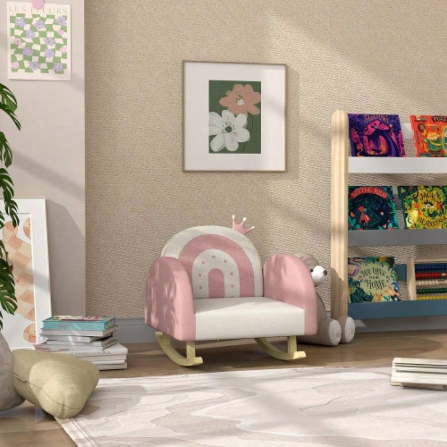 Qaba Kids Rocking Chair, Princess Crown Toddler Chair, Childrens Armchair Rocker with Backrest Bedroom, Playroom, Pink
