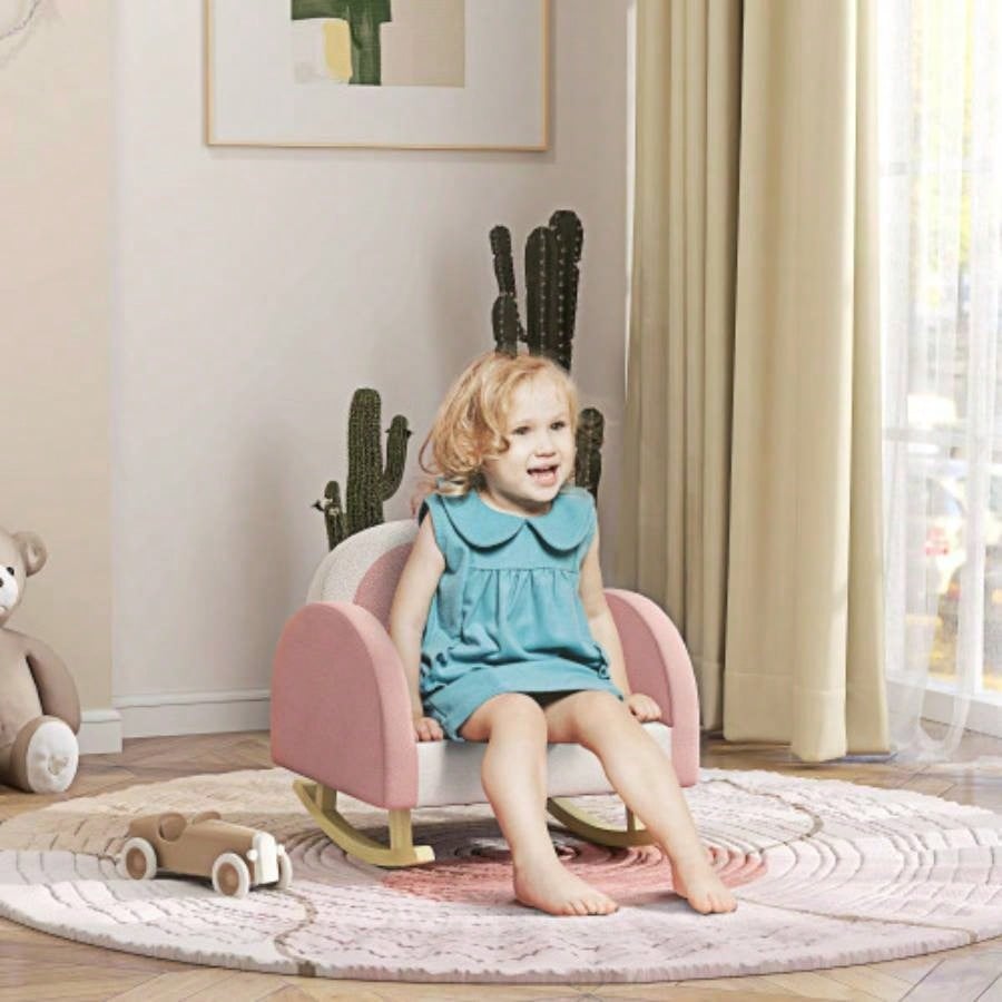Qaba Kids Rocking Chair, Princess Crown Toddler Chair, Childrens Armchair Rocker with Backrest Bedroom, Playroom, Pink