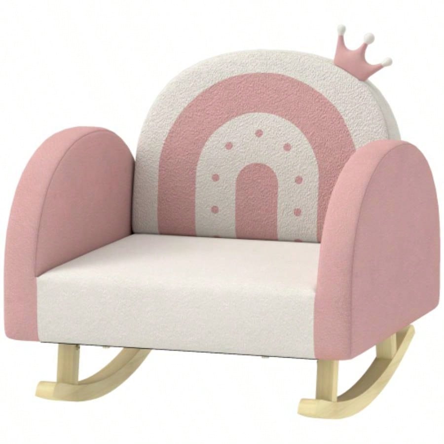 Qaba Kids Rocking Chair, Princess Crown Toddler Chair, Childrens Armchair Rocker with Backrest Bedroom, Playroom, Pink