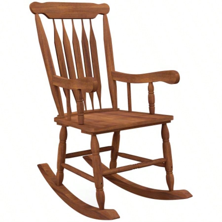 Outsunny Outdoor Wood Rocking Chair, 350 lbs. Porch Rocker with High Back Garden, Patio, Balcony, Teak