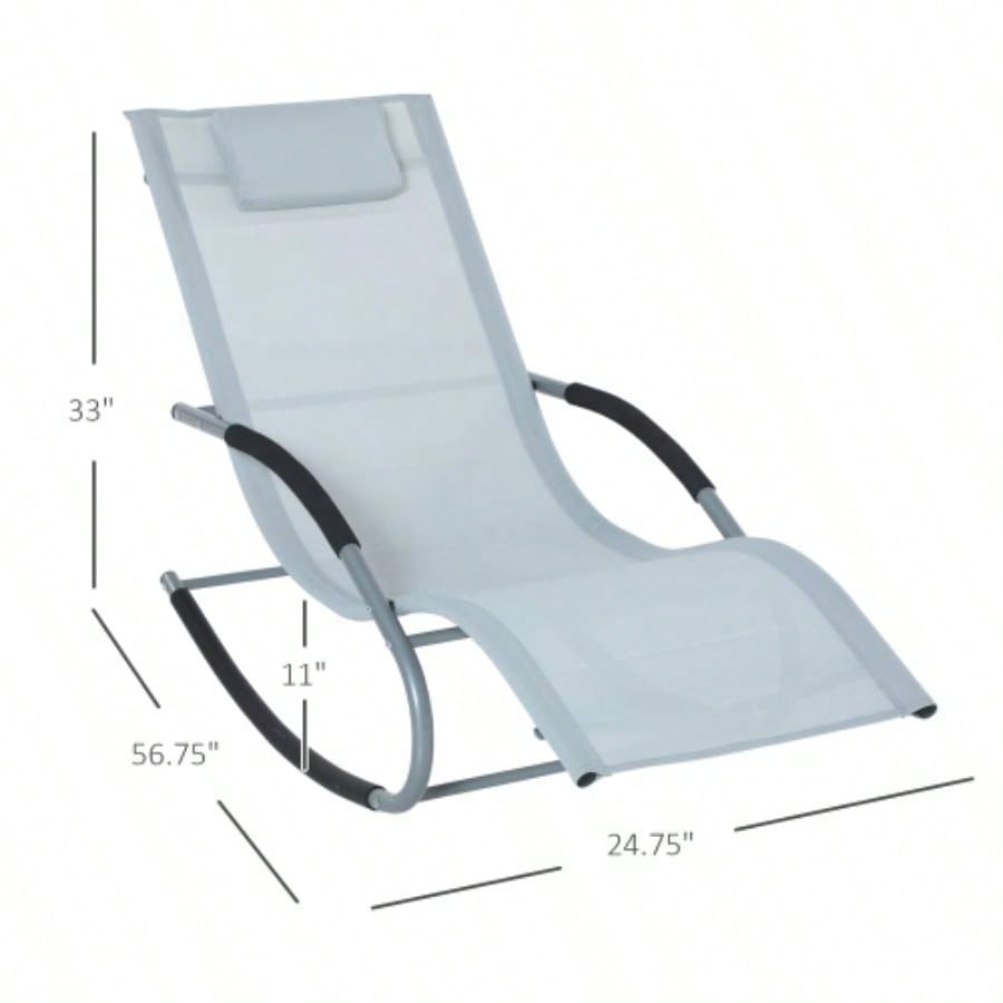 Outsunny Zero Rocking Chair Outdoor Chaise Lounge Chair Recliner Rocker with Detachable Pillow and Durable Weather - Fighting Fabric Patio, Deck, Pool,
