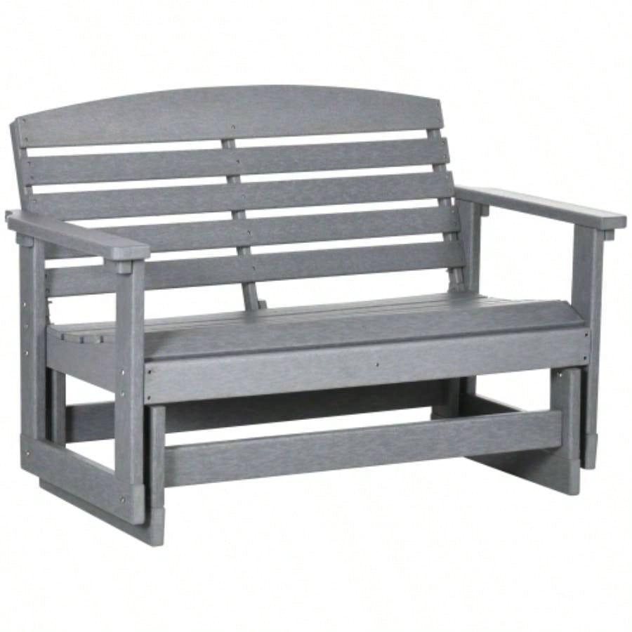 Outsunny 2 - Person Outdoor Glider Patio Double Swing Rocking Chair Loveseat/ Slatted HDPE Frame Backyard Garden Porch, Light Gray