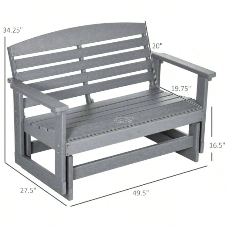 Outsunny 2 - Person Outdoor Glider Patio Double Swing Rocking Chair Loveseat/ Slatted HDPE Frame Backyard Garden Porch, Light Gray