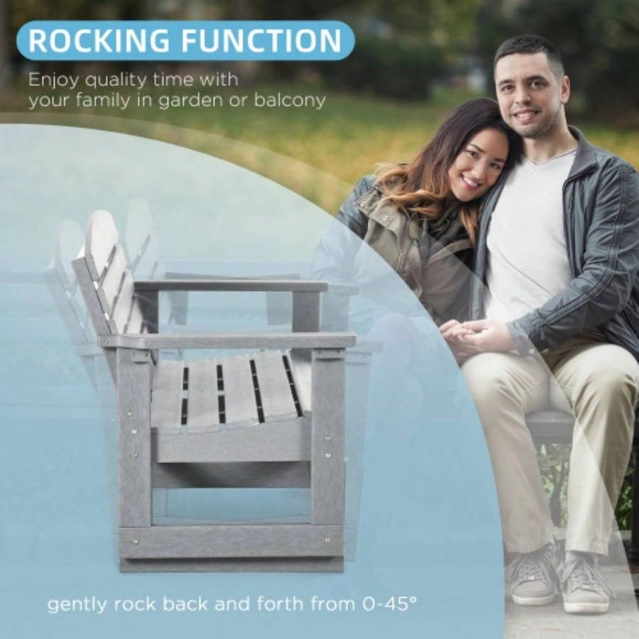 Outsunny 2 - Person Outdoor Glider Patio Double Swing Rocking Chair Loveseat/ Slatted HDPE Frame Backyard Garden Porch, Light Gray