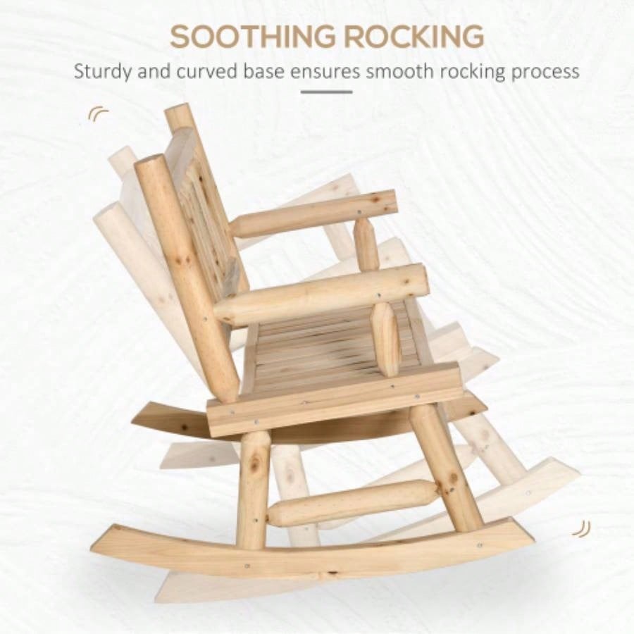 Outsunny 2 - Person Wood Rocking Chair with Log Design, Heavy Duty Loveseat with Wide Curved Seats Patio, Backyard, Garden, Natural
