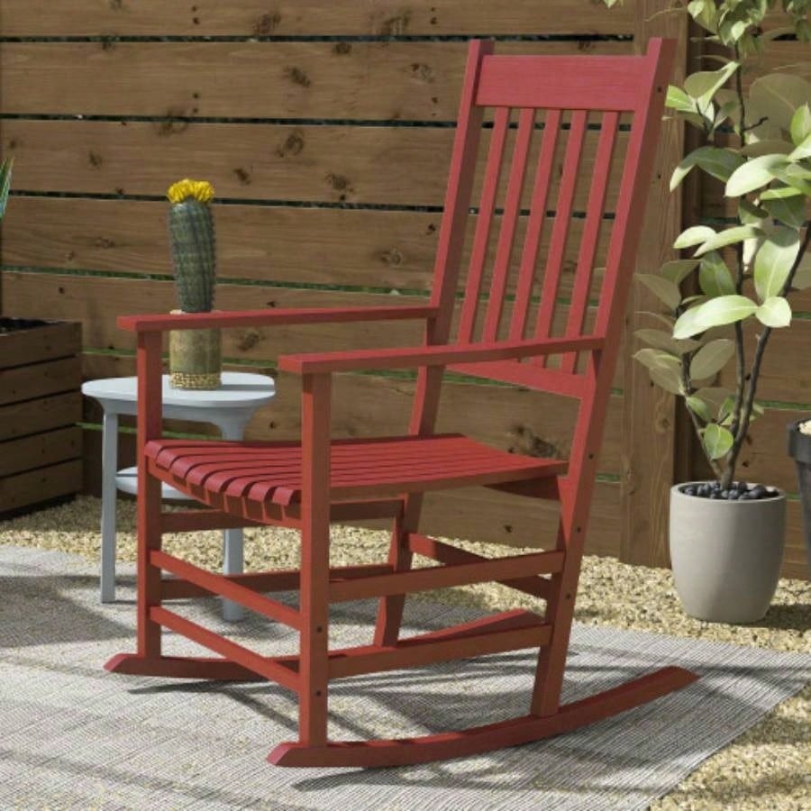 Outsunny Outdoor Rocking Chair Set of 2, Patio Wooden Rocking Chair with Smooth Armrests, High Back Garden, Balcony, Porch, Supports Up to 352 lbs. Wine Red