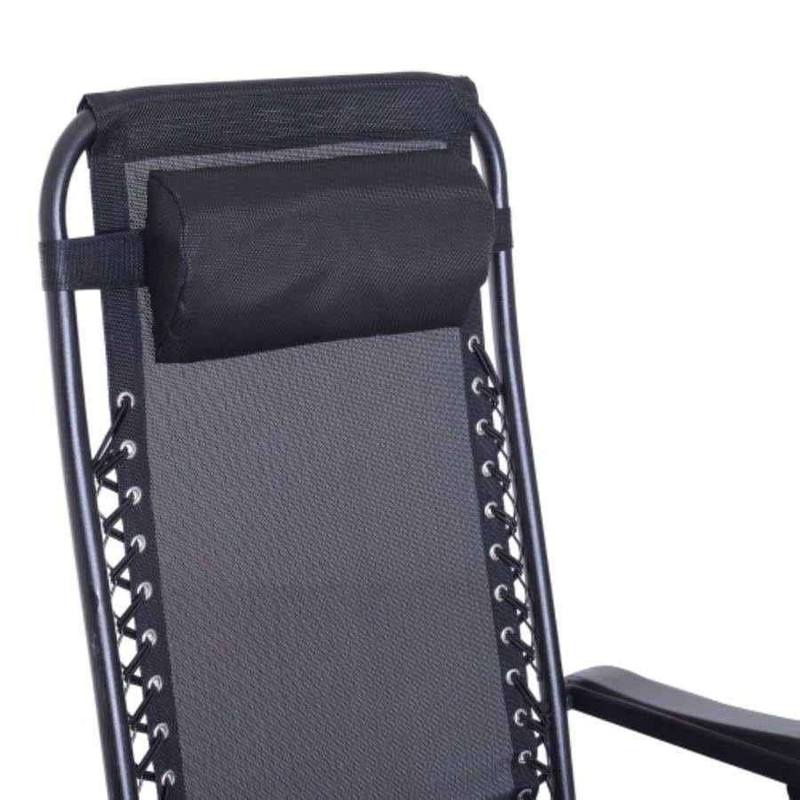 Outdoor Rocking Chairs, Foldable Reclining Anti Lounge Rocker/ Pillow, Cup Phone Holder, Combo Design/ Folding, Black