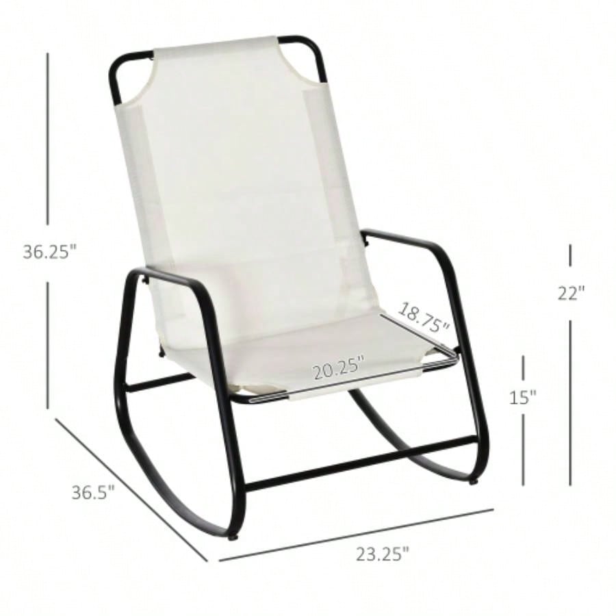 Outsunny Garden Rocking Chair, Outdoor Indoor Sling Fabric Rocker Patio, Balcony, Porch, White
