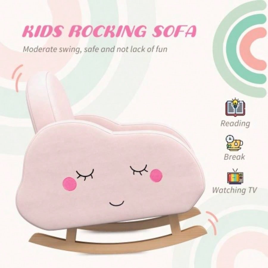Qaba Kids Rocking Chair, Cloud Shaped Children Rocker Armchair Nursery Playroom Preschool, with Solid Wood, Anti - Tipping Design, 1.5 - 5 Years, Pink