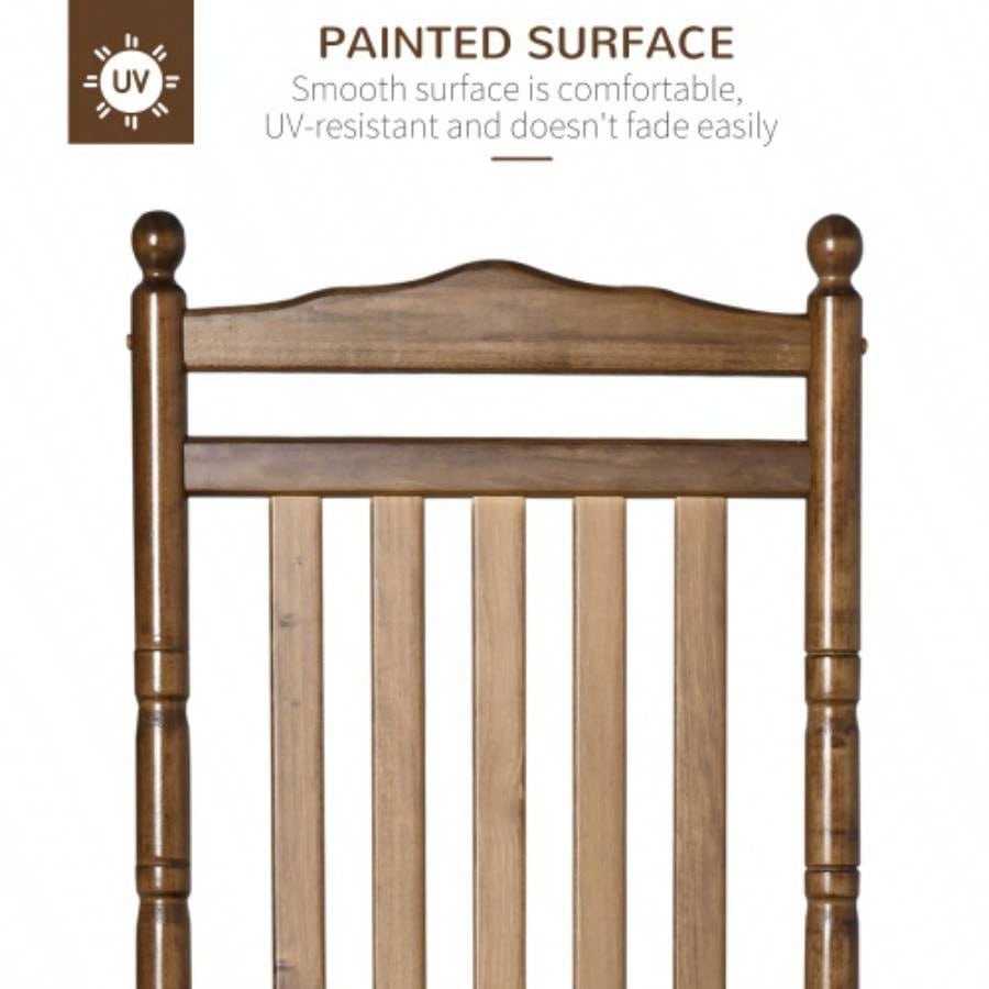 Outsunny Traditional Wooden High - Back Rocking Chair Porch, Indoor/Outdoor, Brown