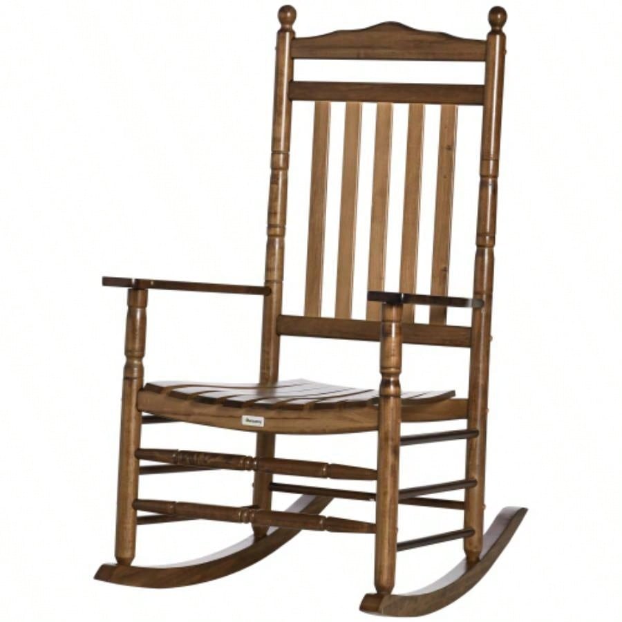 Outsunny Traditional Wooden High - Back Rocking Chair Porch, Indoor/Outdoor, Brown