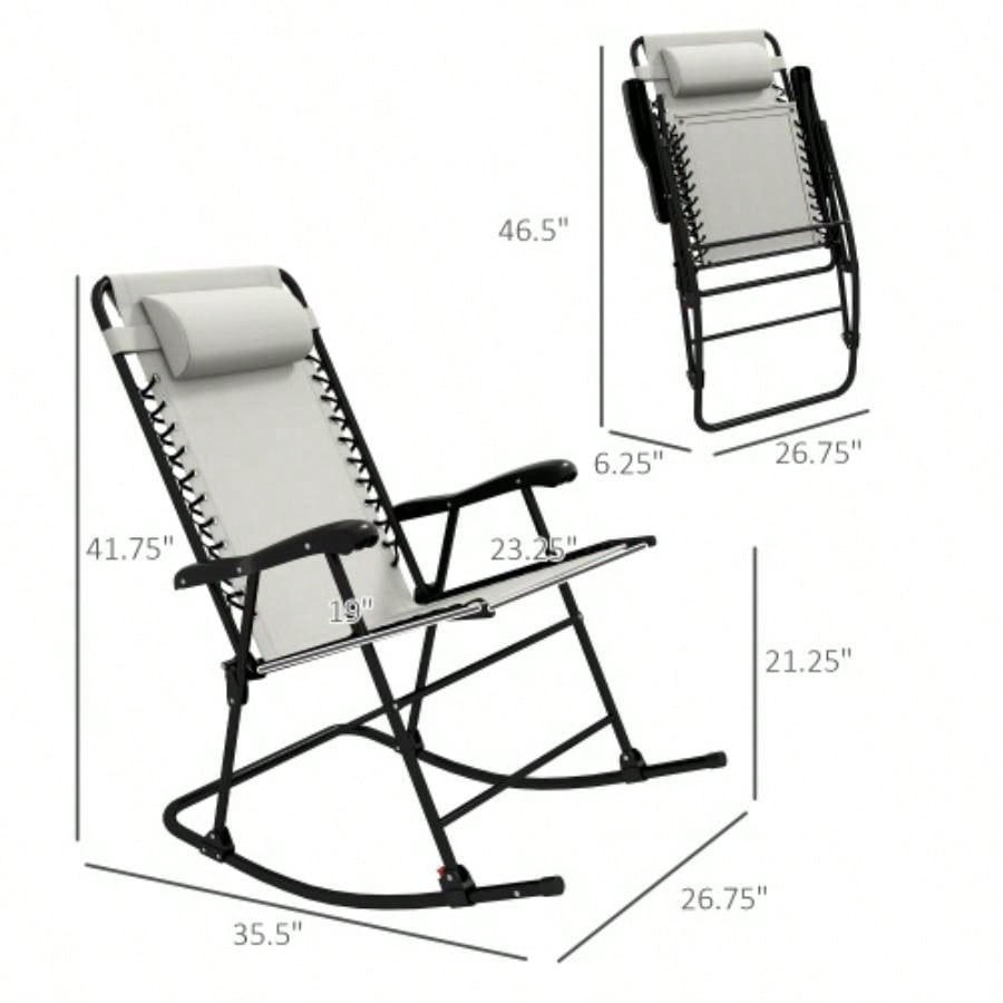 Outsunny 2 Piece Outdoor Rocking Chair Set, Patio Folding Lawn Rocker Set with Headrests Yard, Patio, Deck, Backyard, White