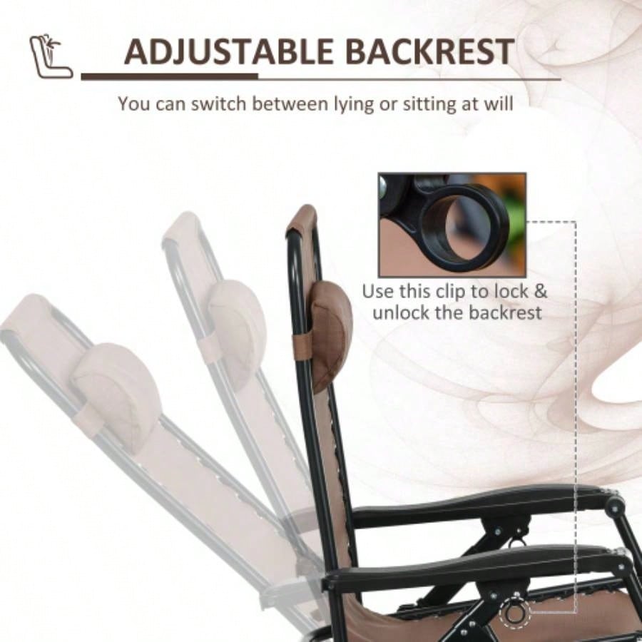 Outsunny Set of 2 Outdoor Rocking Chairs, Foldable Reclining Zero Lounge Rocker with Pillow, Cup Phone Holder, Combo Design with Folding, Brown