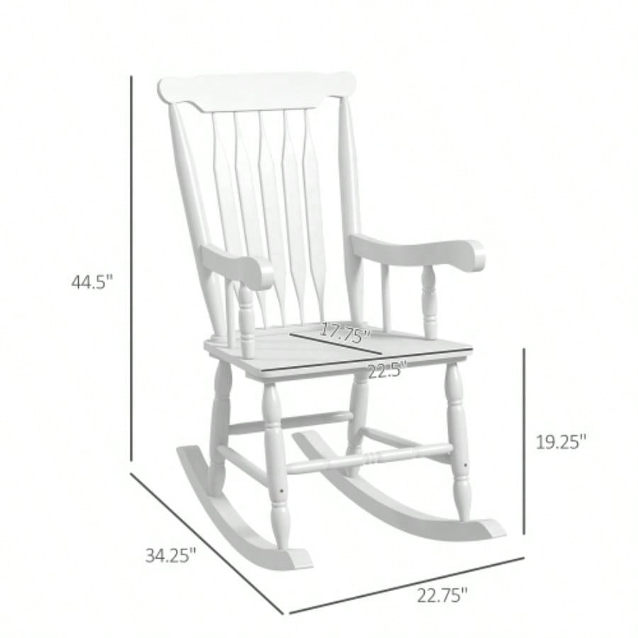 Outsunny Outdoor Wood Rocking Chair, 350 lbs. Porch Rocker with High Back Garden, Patio, Balcony, White