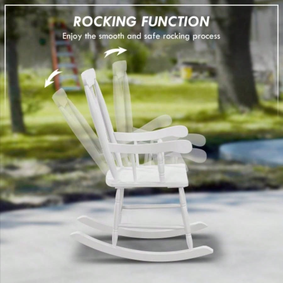 Outsunny Outdoor Wood Rocking Chair, 350 lbs. Porch Rocker with High Back Garden, Patio, Balcony, White