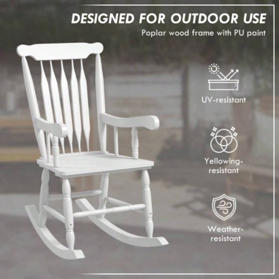 Outsunny Outdoor Wood Rocking Chair, 350 lbs. Porch Rocker with High Back Garden, Patio, Balcony, White