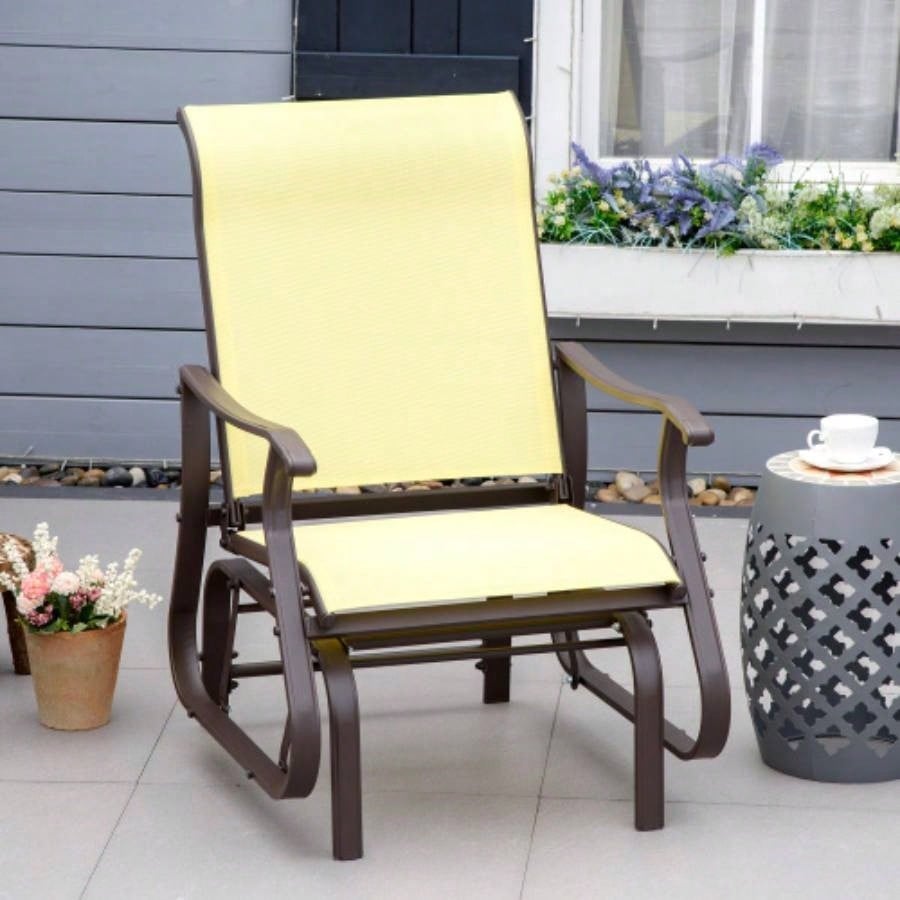 Outdoor Swing Glider Chair, Patio Mesh Rocking Chair with Steel Frame Backyard, Garden and Porch, Beige
