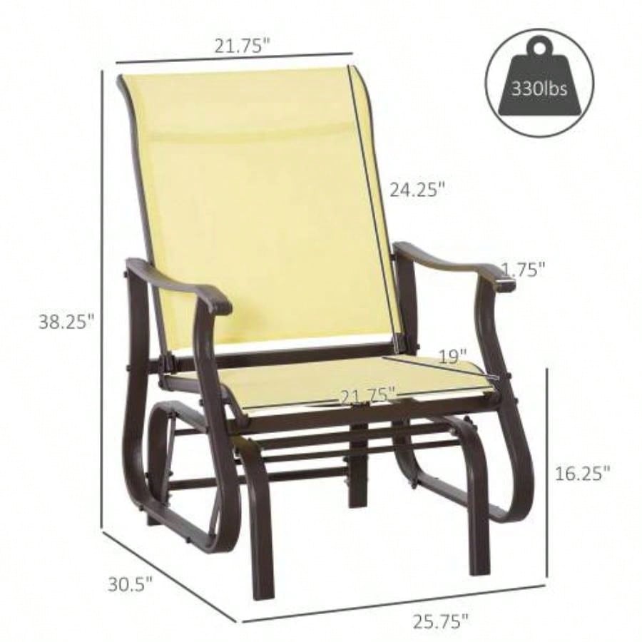 Outdoor Swing Glider Chair, Patio Mesh Rocking Chair with Steel Frame Backyard, Garden and Porch, Beige