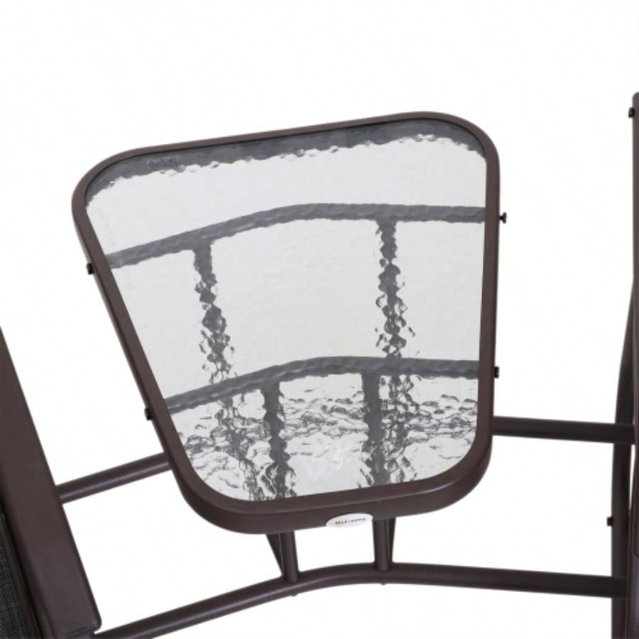 Outsunny Outdoor Glider Chairs with Coffee Table, Patio 2 - Rocking Chair Swing Loveseat with Breathable Sling Backyard, Garden and Porch,