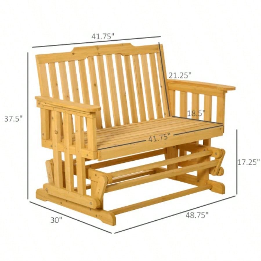 Outsunny 2 - Person Patio Swing Glider with Quick Drying Design and Wide Armrest, Wood Rocking Chair Loveseat Backyard Garden Porch, Natural
