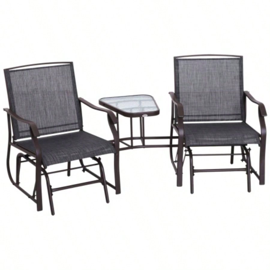 Outsunny Outdoor Glider Chairs with Coffee Table, Patio 2 - Rocking Chair Swing Loveseat with Breathable Sling Backyard, Garden and Porch,