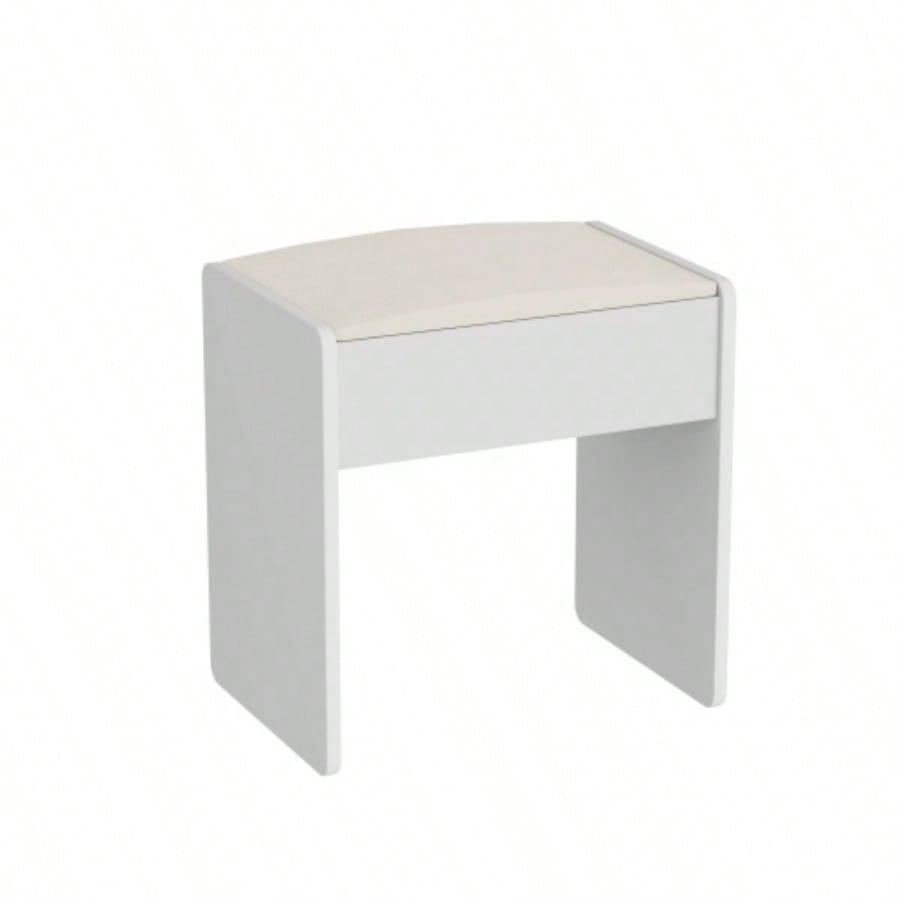 Vanity table with LED - lit mirror with power outlet and hairdryer shelving, with 4 drawers and upholstered stool, brightness adjustable in 3 lighting modes, storage table, White, 43.3L *15. *55.4H