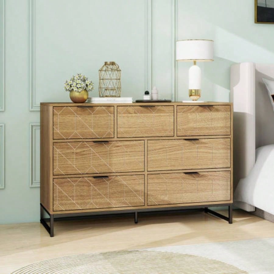 Modern Drawer Dresser Wood Cabinet Walnut