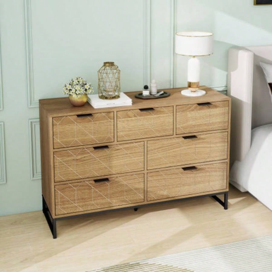 Modern Drawer Dresser Wood Cabinet Walnut