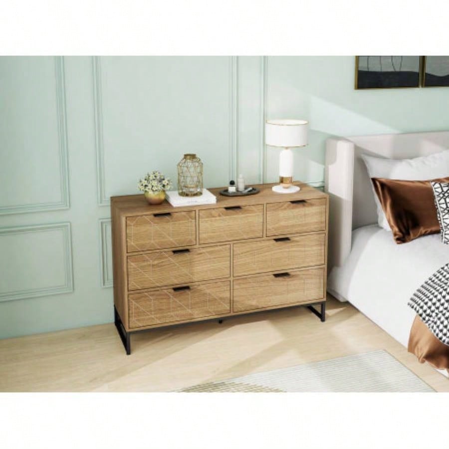Modern Drawer Dresser Wood Cabinet Walnut
