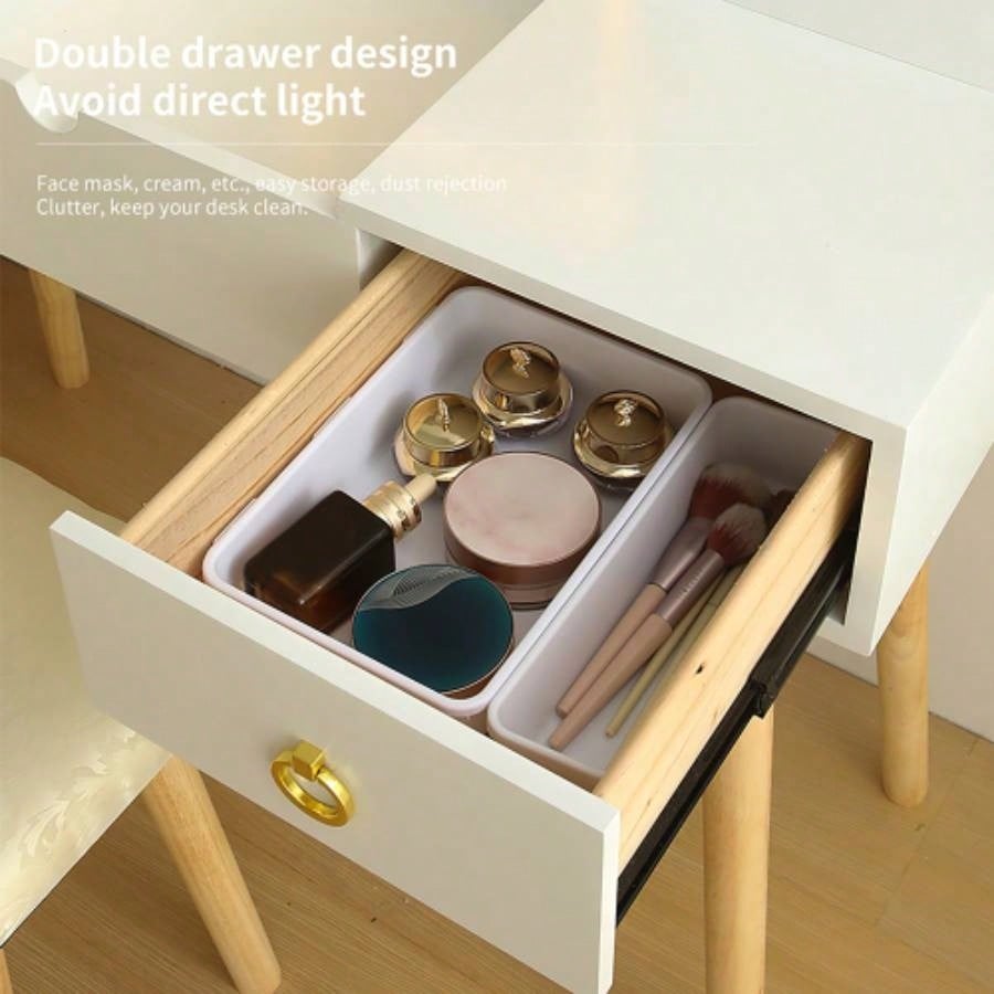 Vanity Desk Set with LED Lighted Mirror Power Outlet, Flip Top Makeup Vanity Table with Drawers Cabinet, Bedroom, Bathroom,