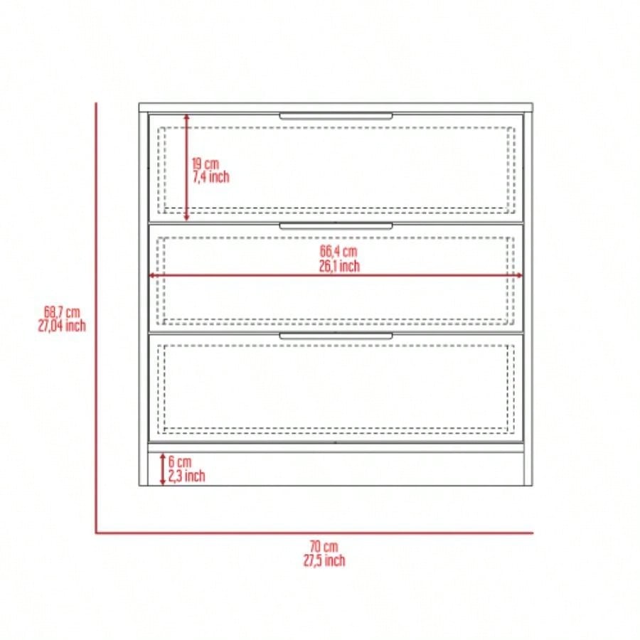 Dresser 27H, 3 Drawers Dresser, Superior Top, White