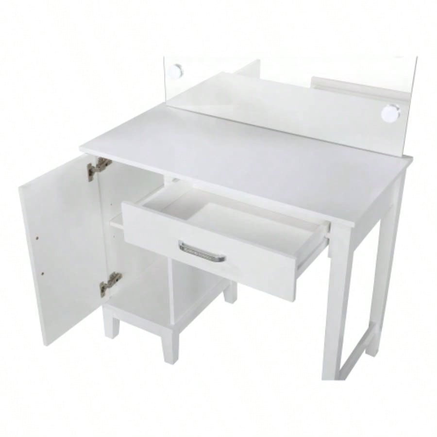 Elijah White and Dark Vanity Set with Lighting and Stool