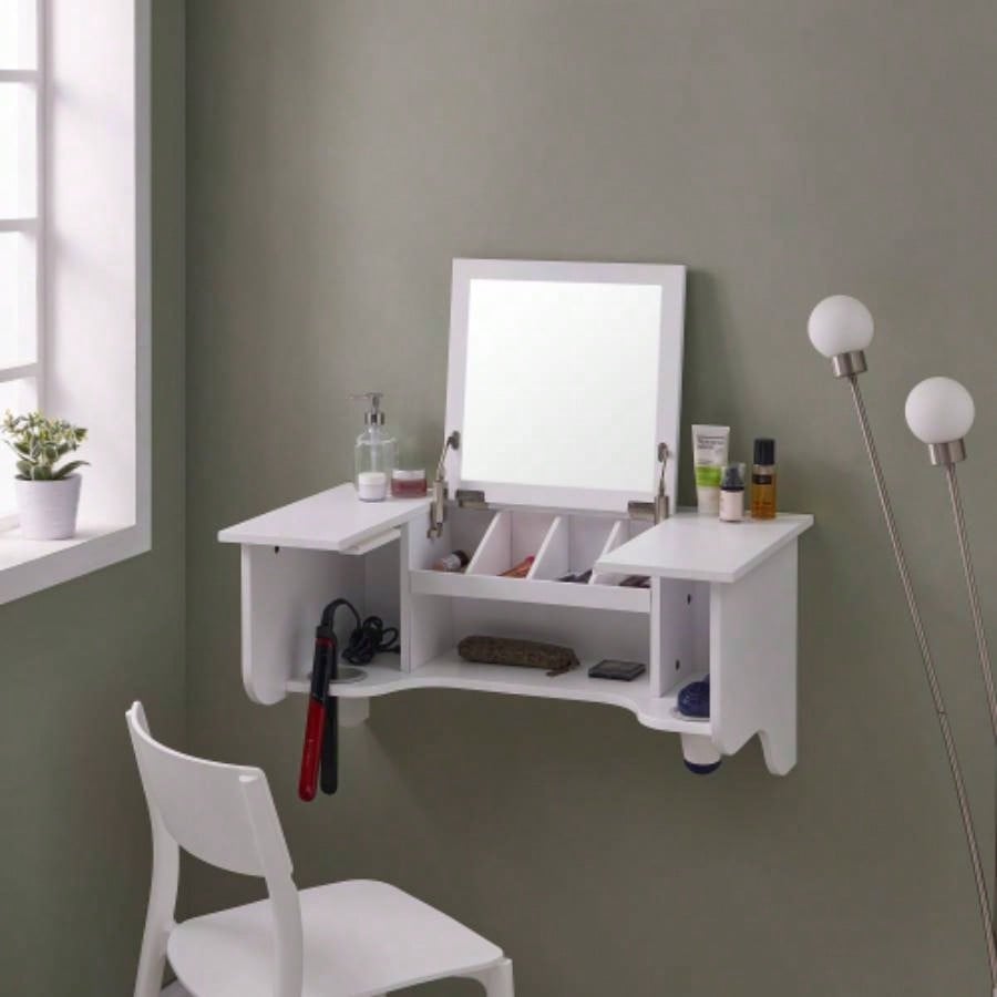 Wall Mount Ledge/ Vanity Mirror - Transitional Style - White