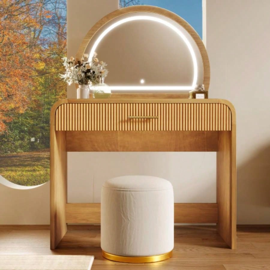 39 Makeup Vanity Table with Mirror Screen Lighted Mirror, Dressing Table with Drawer Bedroom, White