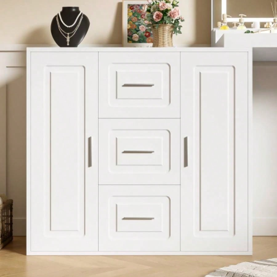 59 Makeup Vanity Desk with Mirror, Vanity Mirror with Lights, Dressing Table with 3 Drawers and 2 Cabinets, Vanity Table with Storage Shelves Bedroom, White