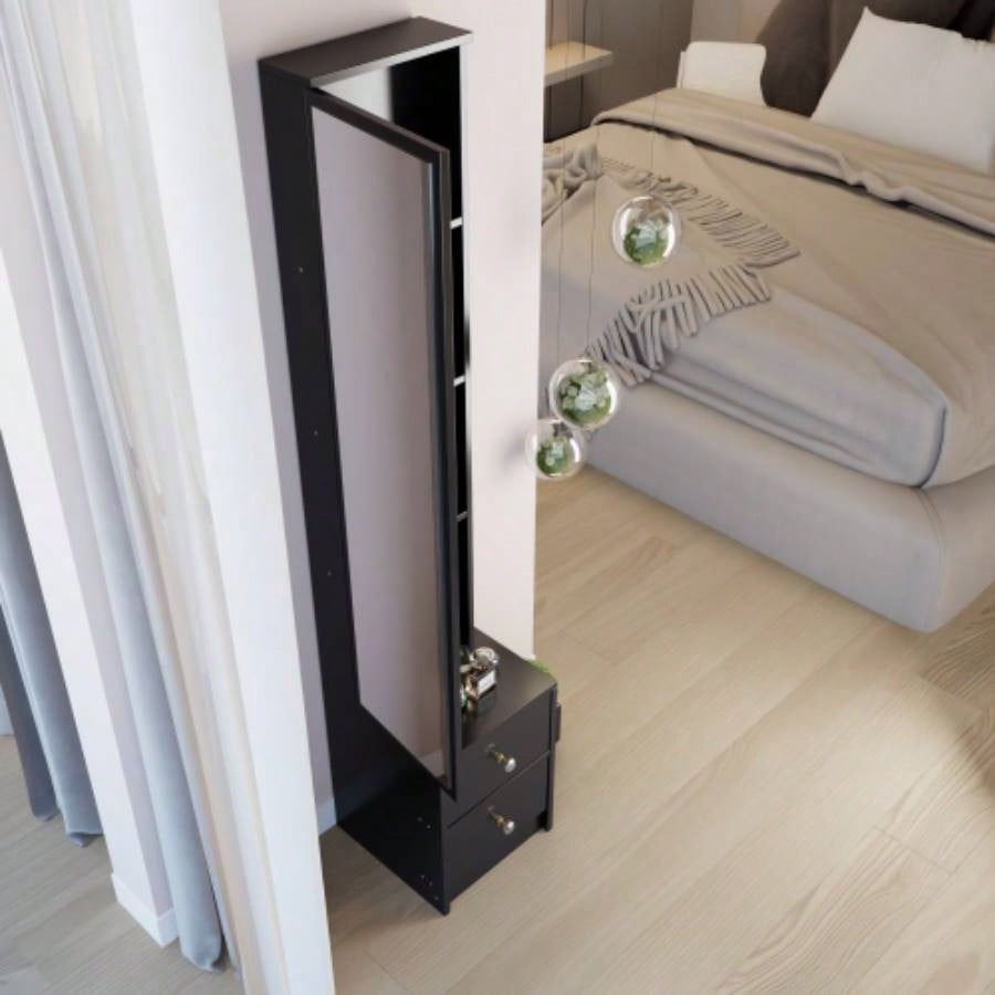 Length 11.8x Width 15. Height 63 Simple Stylish Dressing Mirror Cabinet, Full Body Mirror Cabinet, Large Mirror, Multi Layer High Capacity Storage, Use Alone or In Conjunction With Vanity