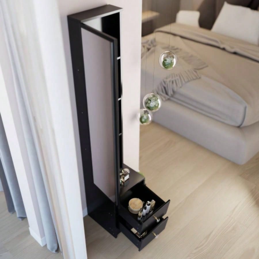 Length 11.8x Width 15. Height 63 Simple Stylish Dressing Mirror Cabinet, Full Body Mirror Cabinet, Large Mirror, Multi Layer High Capacity Storage, Use Alone or In Conjunction With Vanity