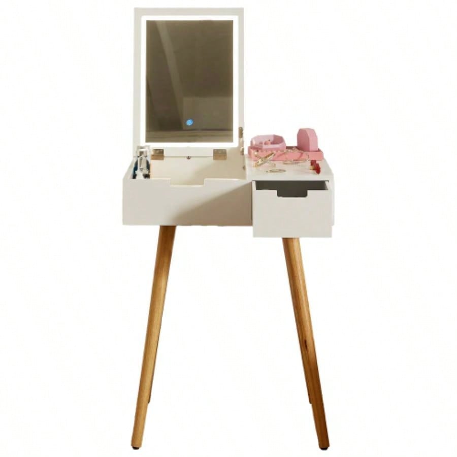 Small Makeup Vanity Table, Dresser Desk with 2 Drawers, Flip Top Mirror Organizer, Makeup Dressing Table Bedroom, Dressing Room